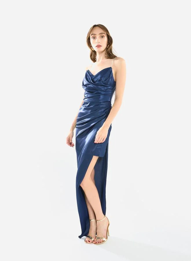 House of Moda Women Cowl Neck Crystal Strap Gown Maxi Dress